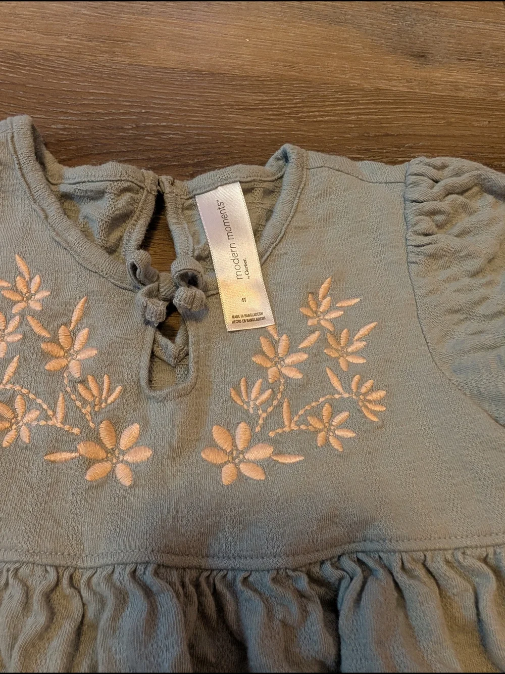 Toddler Light Gray/Green Ruffled Knit Top And Shorts with Floral Accent